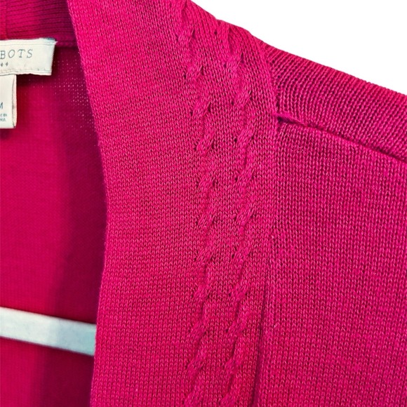 Talbots Open Front Cardigan Sweater Medium 8-10 Bright Pink Shawl Collar Cotton - Picture 2 of 5